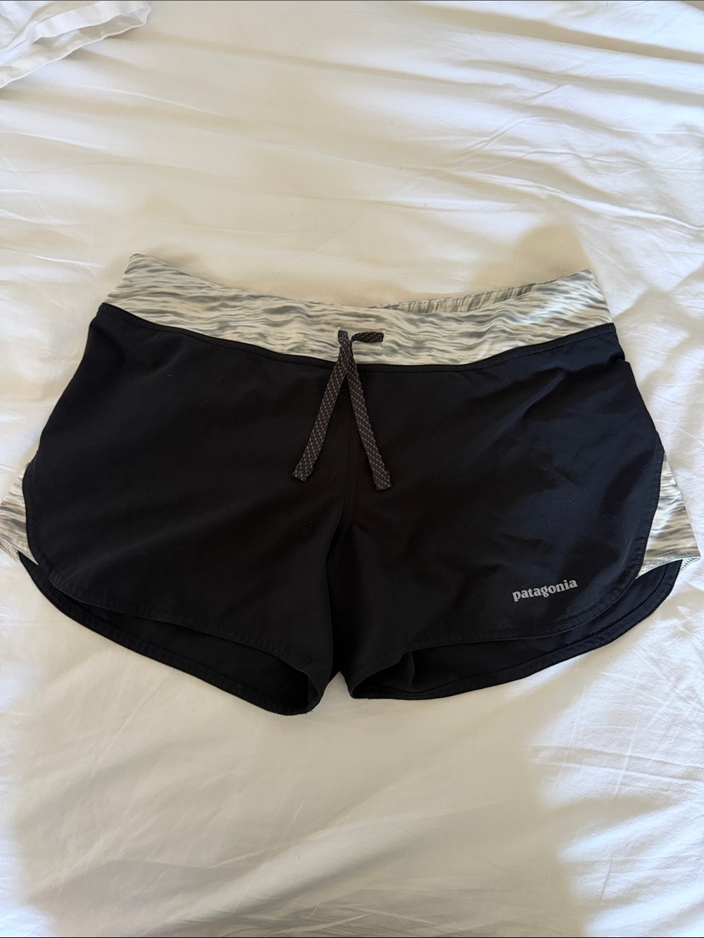 Patagonia Strider Running Shorts Black with Heather Gray contrast